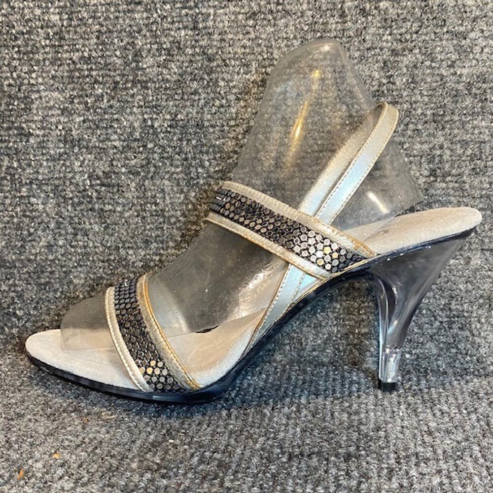 Vintage Onex Silver Heels 7 Clear Heel Slingback Wedding Cocktail Party Shoes